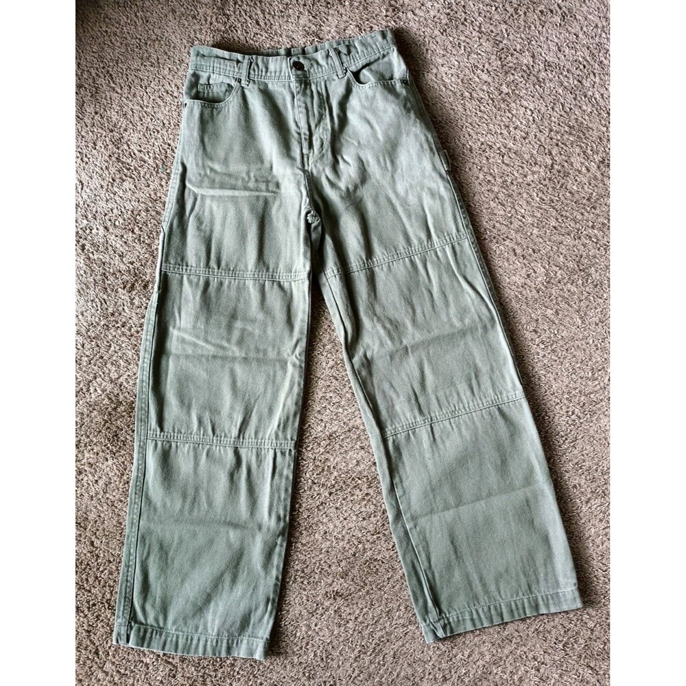 Vintage No Boundaries Utility Pants Men's Size 28x31 Wide Leg Green Skater Y2K